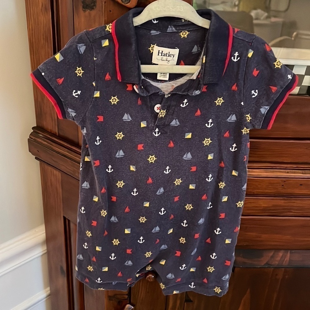 Hatley baby boy polo shortie nautical print size 12-18 months